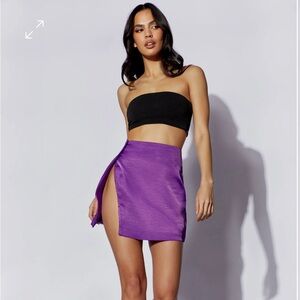 Brand new Asymmetric Wrap Satin Mini Skirt in stunning Purple.